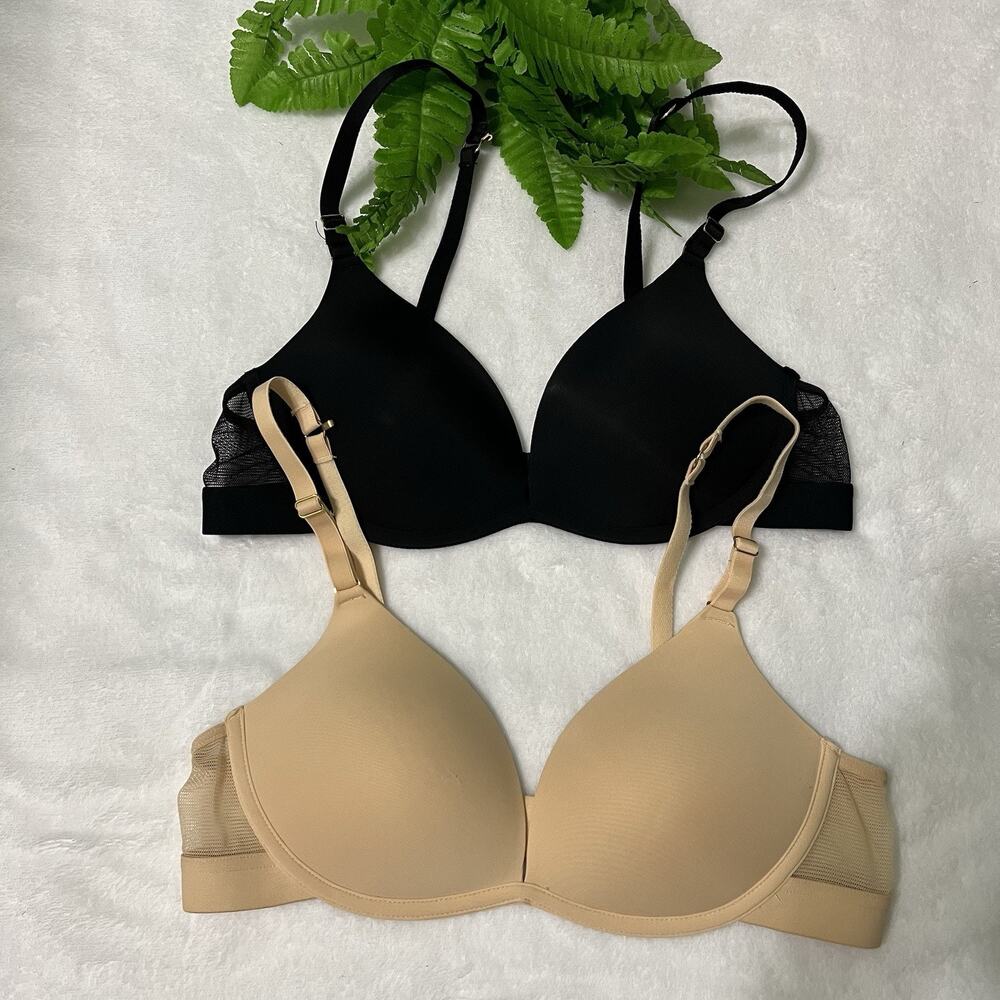 LIVELY Lot Of 2 Nude Black Wireless Bra Size 36B Padded Wirefree Racerback